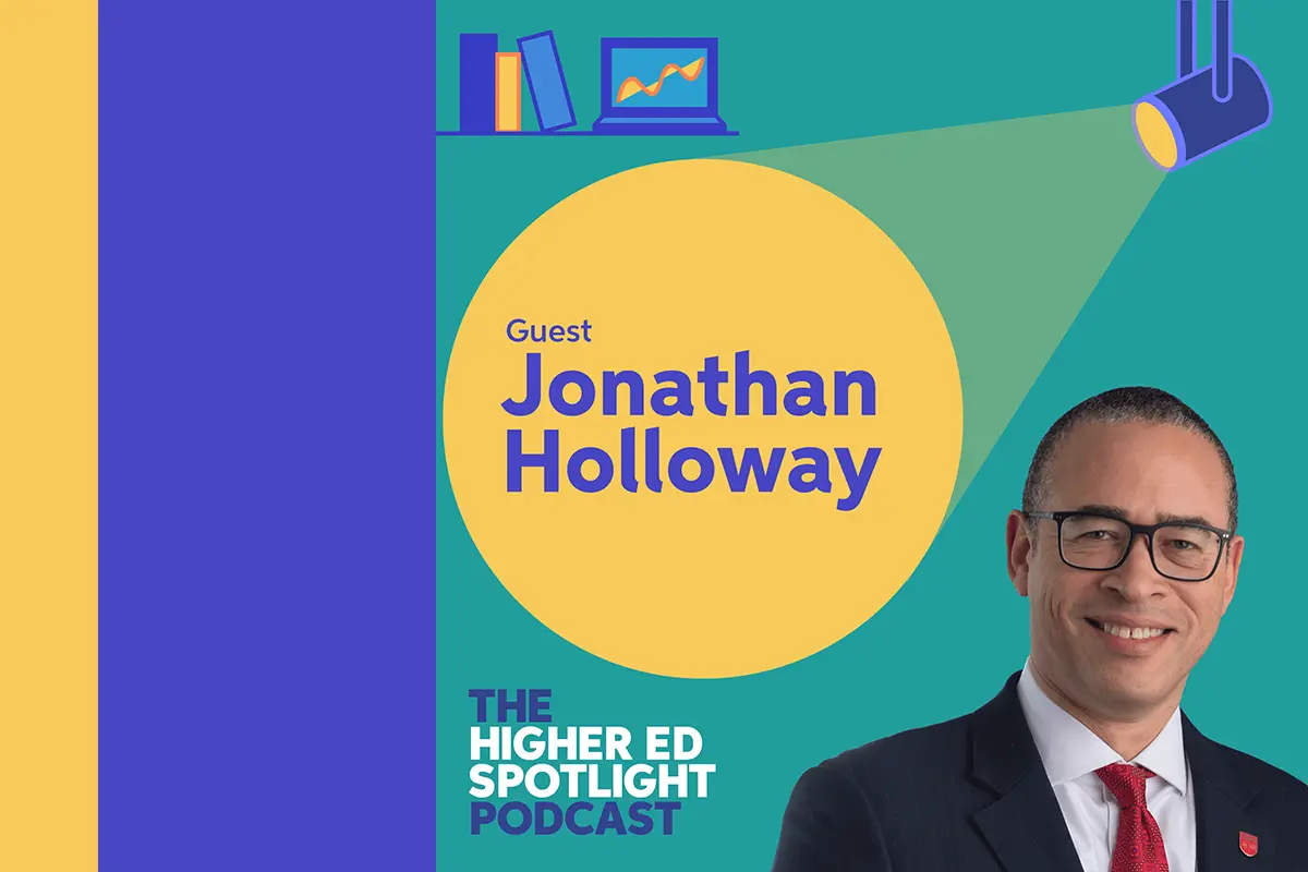 Poster card for Jonathan Holloway's appearance on Chegg's Higher Education Podcast