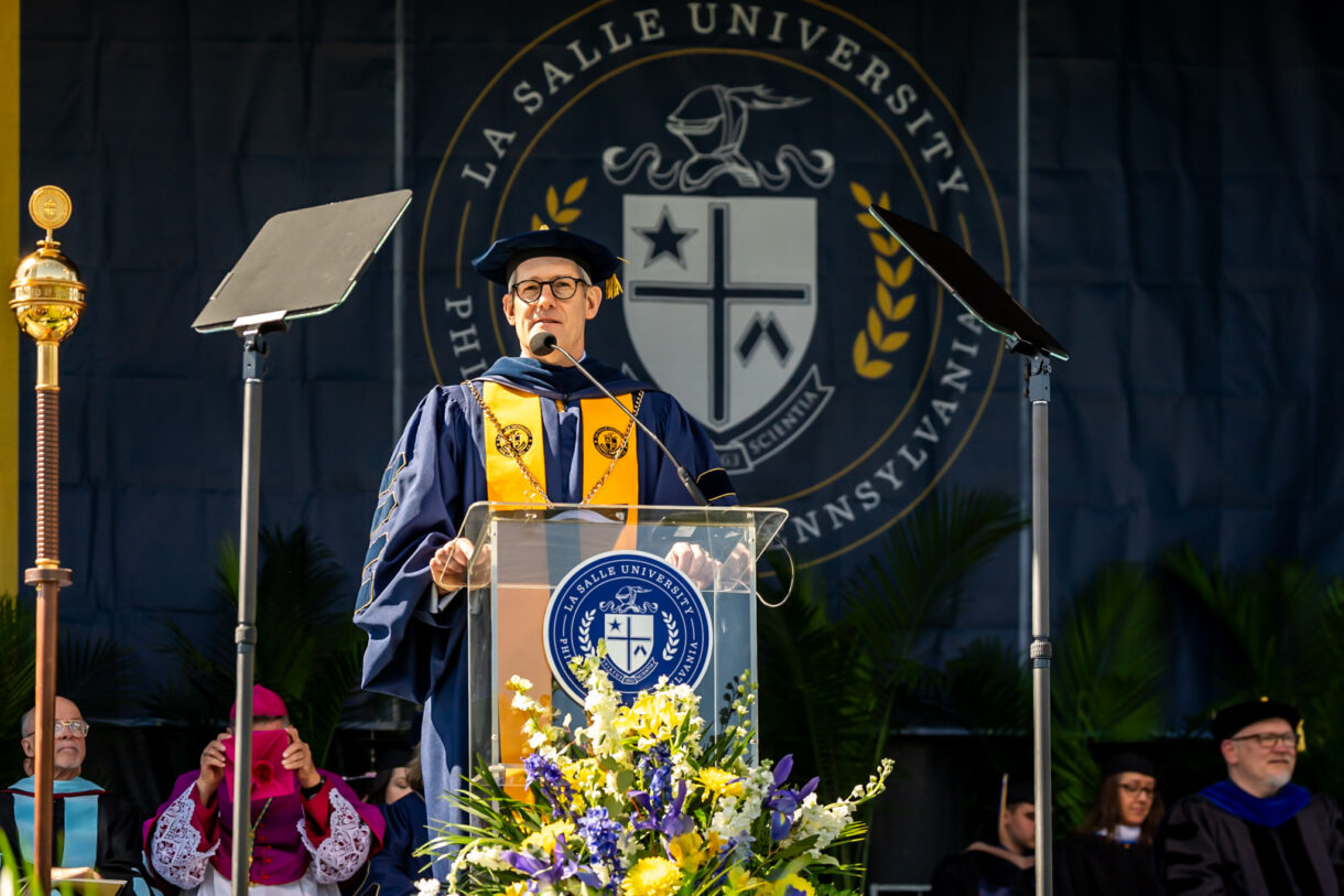 daniel allen giving 2025 commencement address at la salle university
