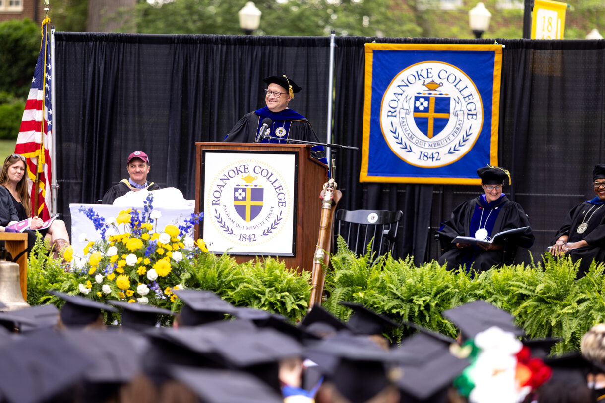 shushok delivering roanoke college commencement speech